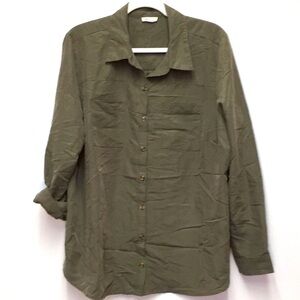 Westport Button Down Blouse 1X Green Super Soft